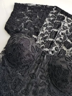 1990s Romantic Vintage Corset Top Lace & Hand Beaded - Knockout for Evening - Black Lace & Beads