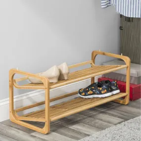 2 Tier Slatted Shelf Bamboo Shoe Rack, Natural