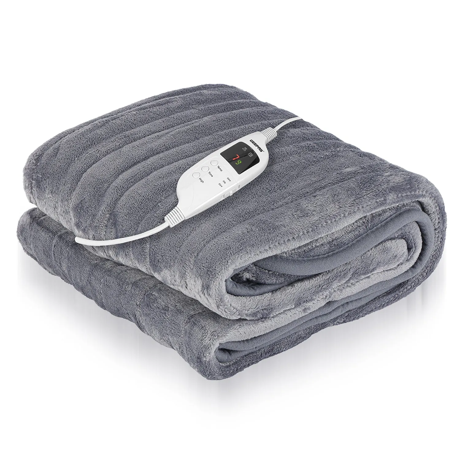 9-Heat Grey Fluffy Electric Heated Throw Blanket (King Sized)