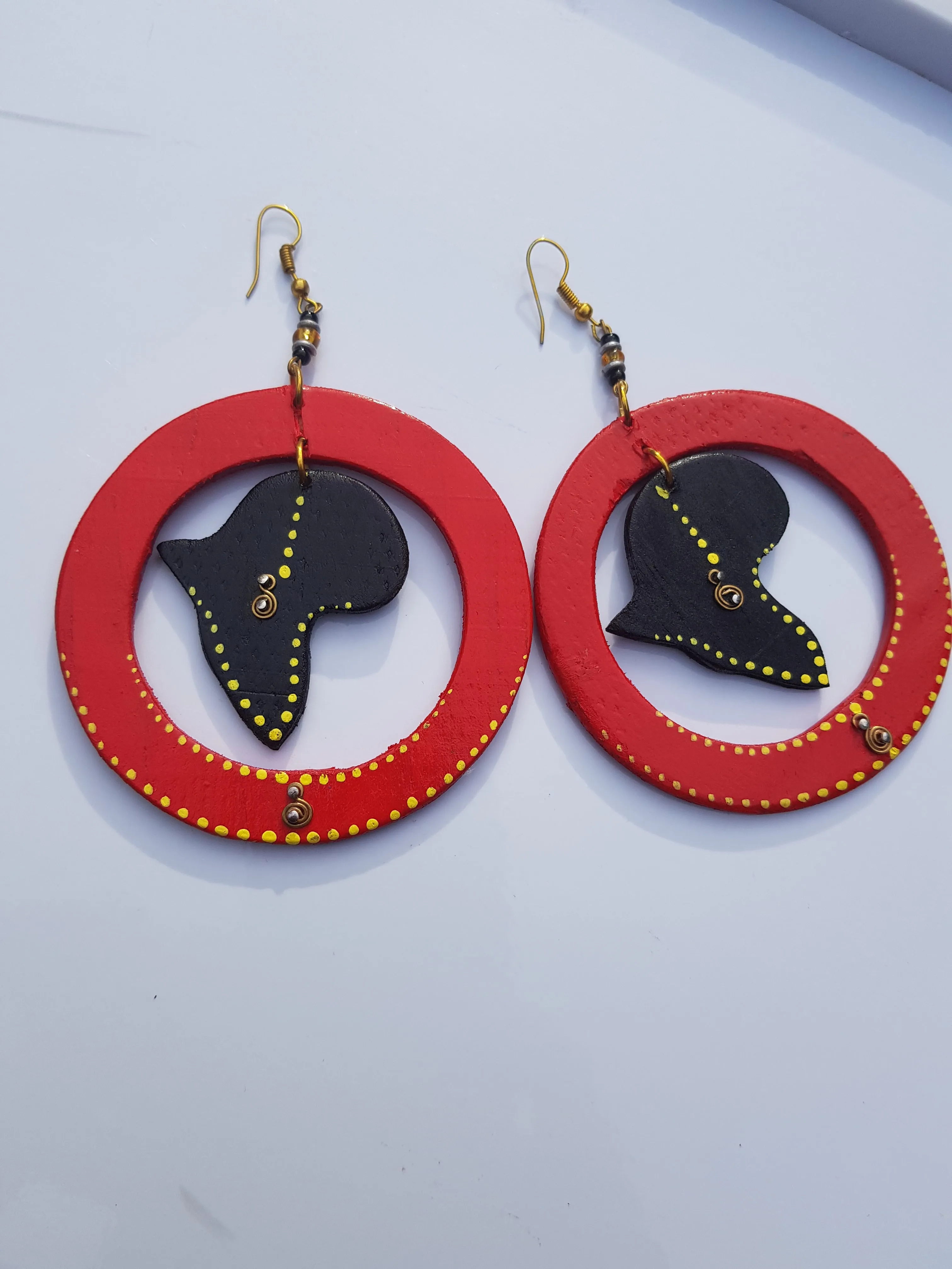 Afrocentric handmade wooden earrings: various colours