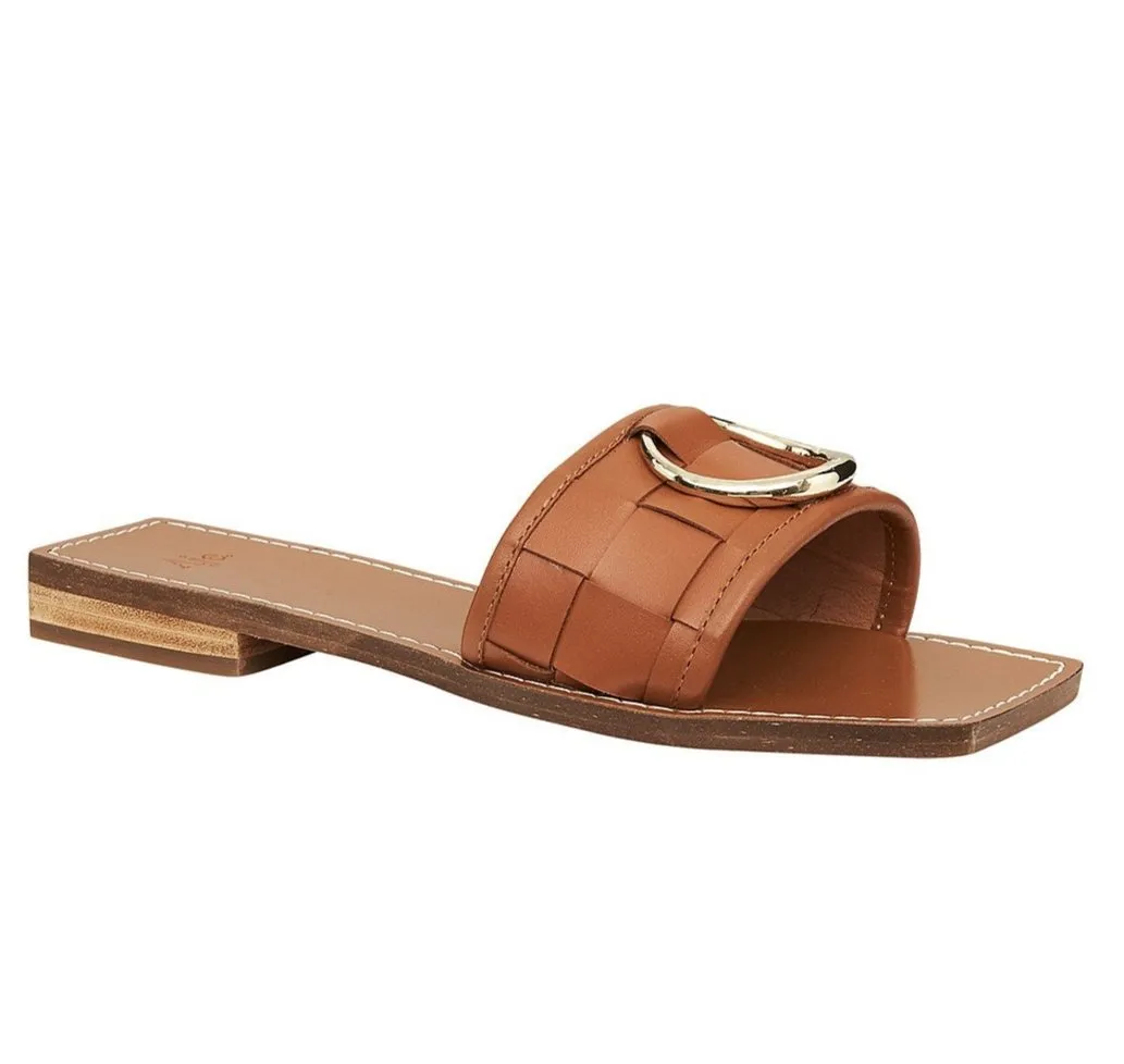 AJE Woven Tan Leather Slides Sandals