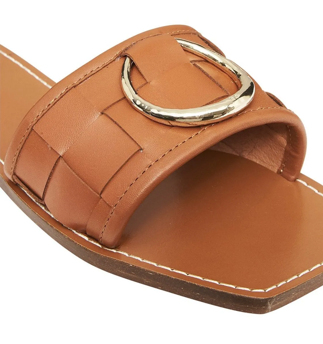 AJE Woven Tan Leather Slides Sandals