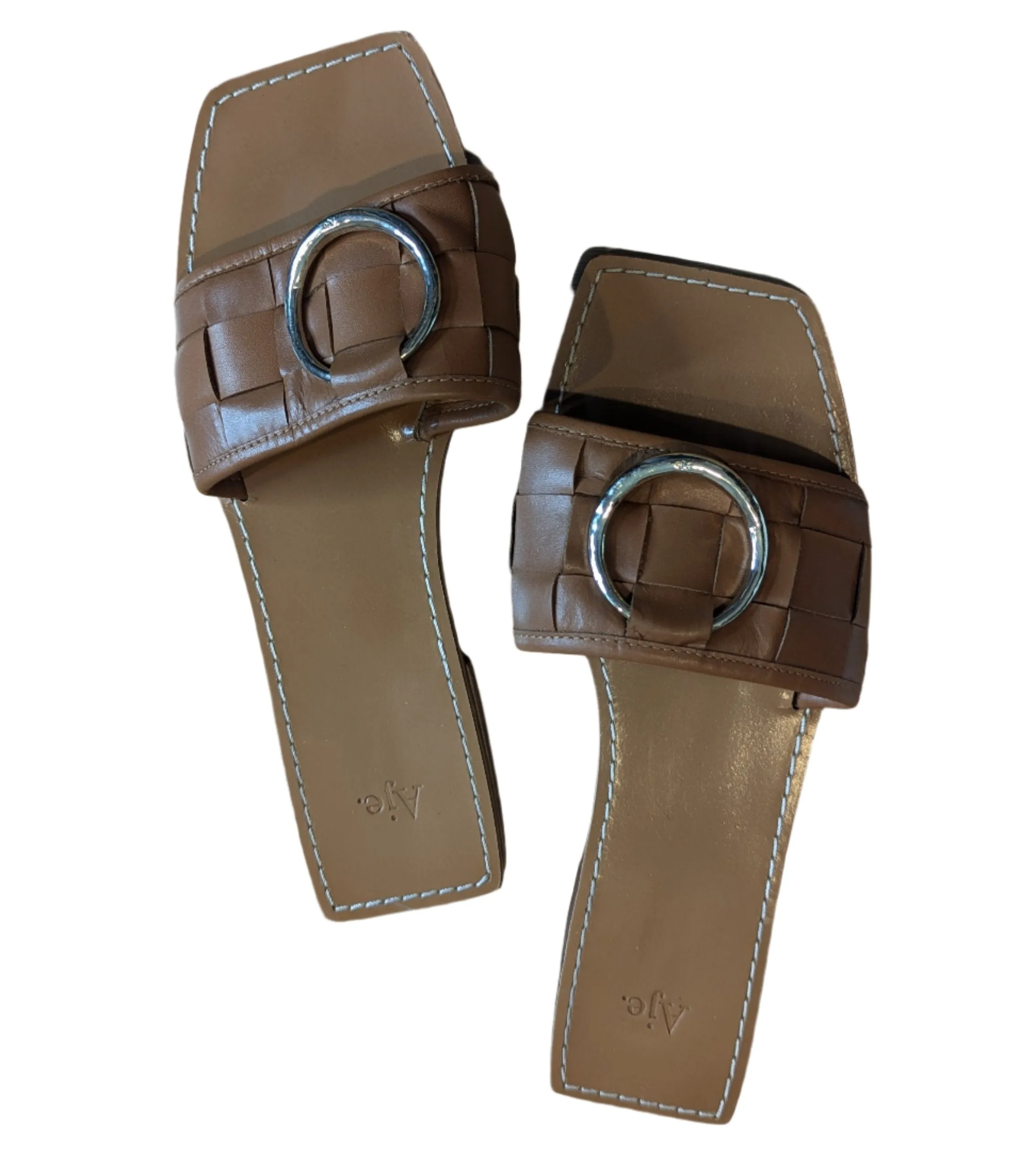 AJE Woven Tan Leather Slides Sandals