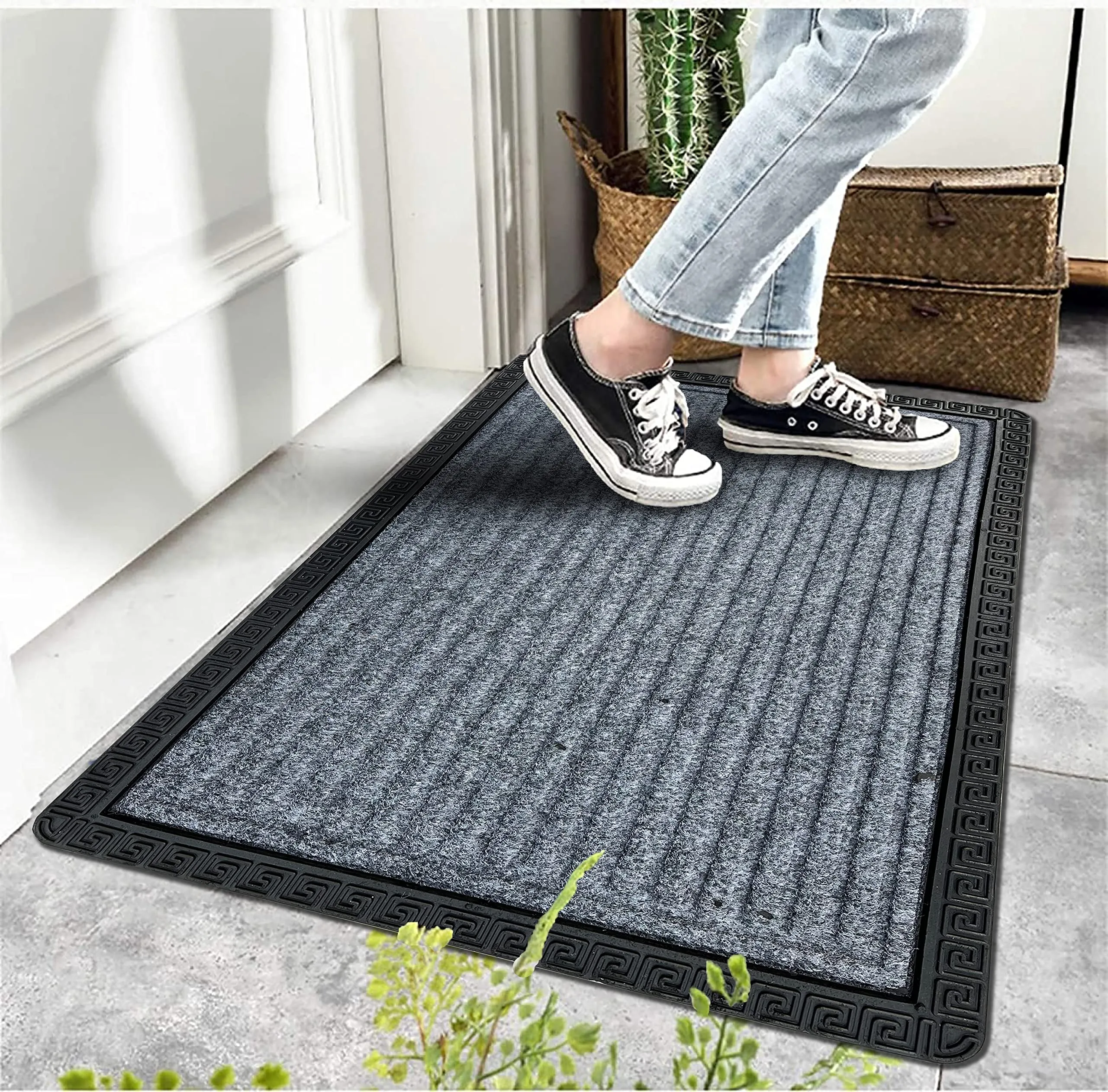 Amazelo Cart Polypropylene Anti Skid Door Mat for Entrance - Modern Stylish Washable Floor Rug Bath Mats for Home Office Bathroom - Multipurpose Rugs for Living Room Kitchen & Hall, 60x40 cm, Grey