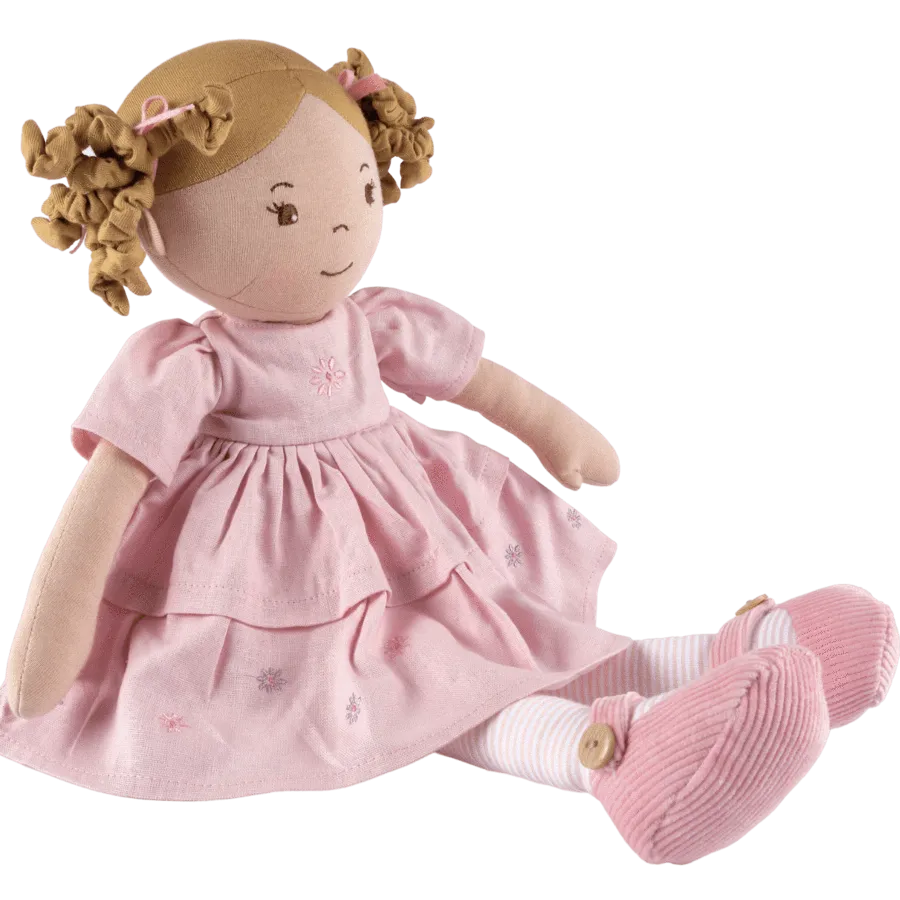 Amelia Lt. Brown Hair Doll in Pink Linen Dress with Display Box