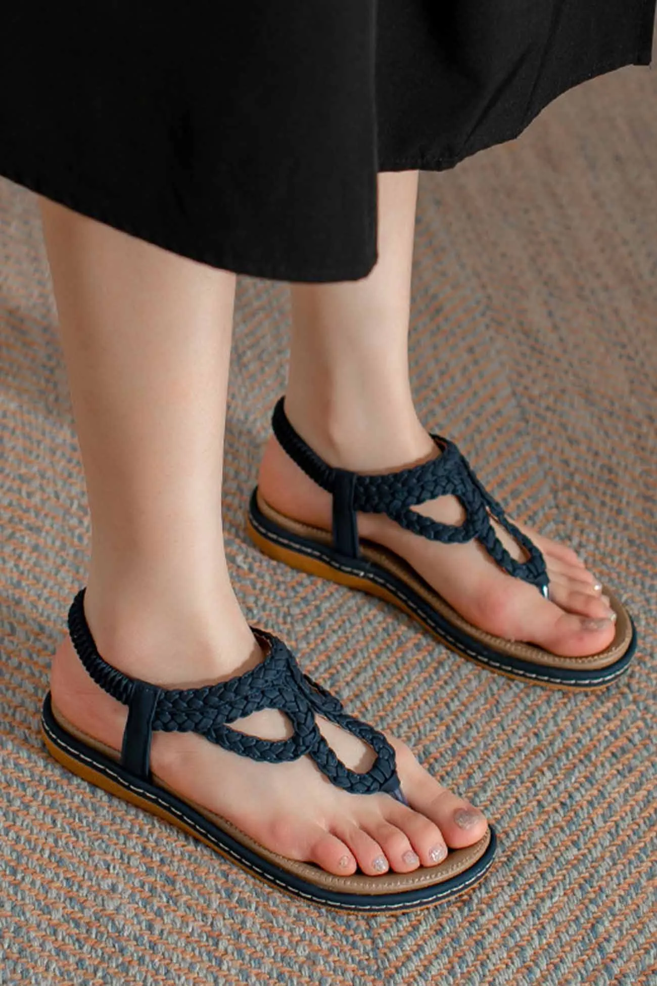 Amozae-Woven Ankle Strap Thong Sandals