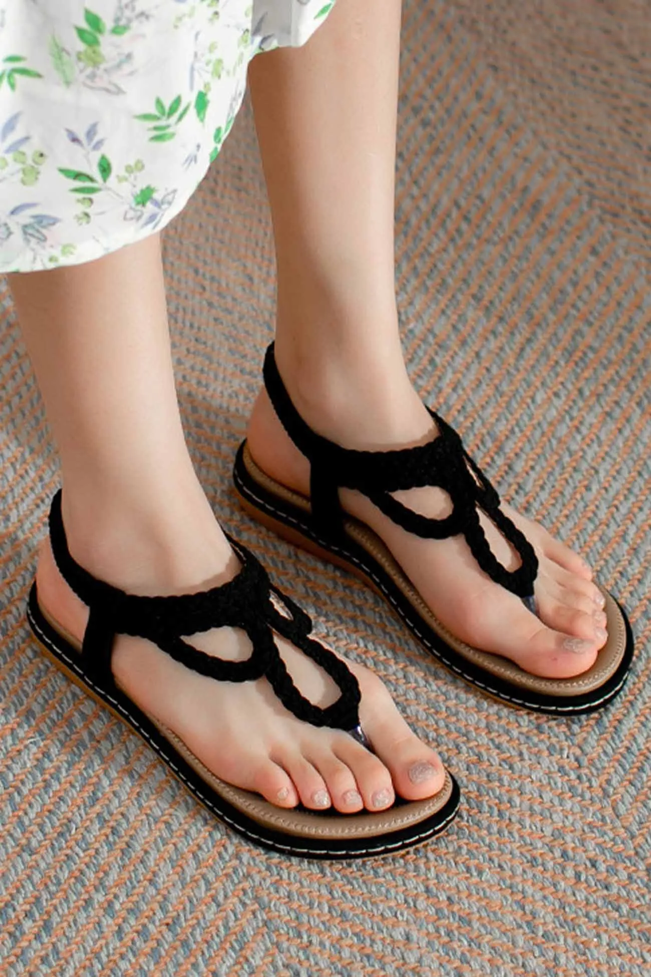 Amozae-Woven Ankle Strap Thong Sandals