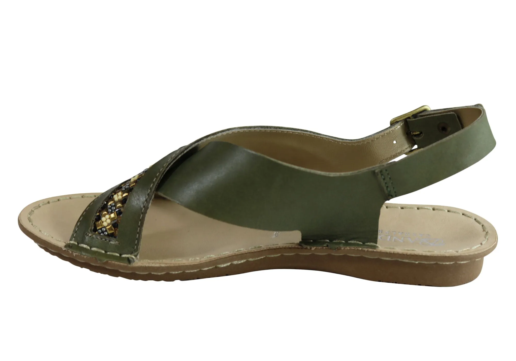 Andacco Veronique Womens Comfort Flat Leather Sandals Made In Brazil