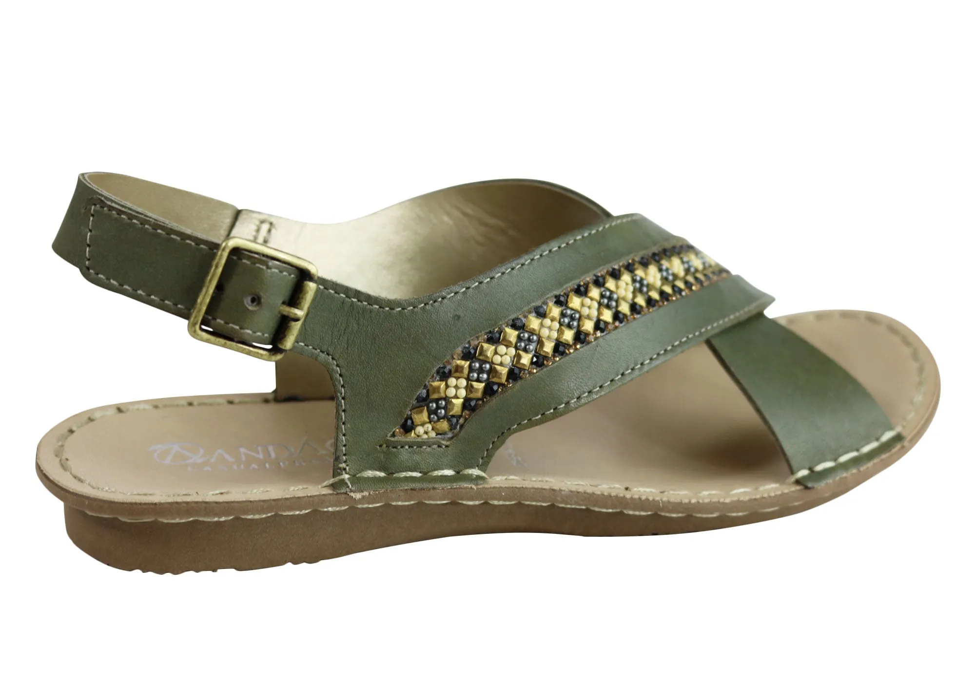 Andacco Veronique Womens Comfort Flat Leather Sandals Made In Brazil