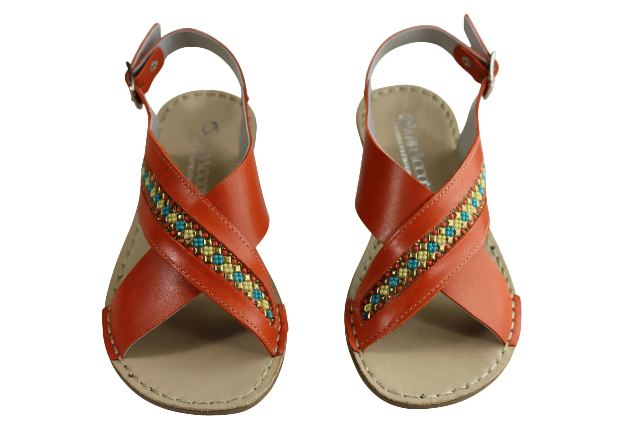 Andacco Veronique Womens Comfort Flat Leather Sandals Made In Brazil