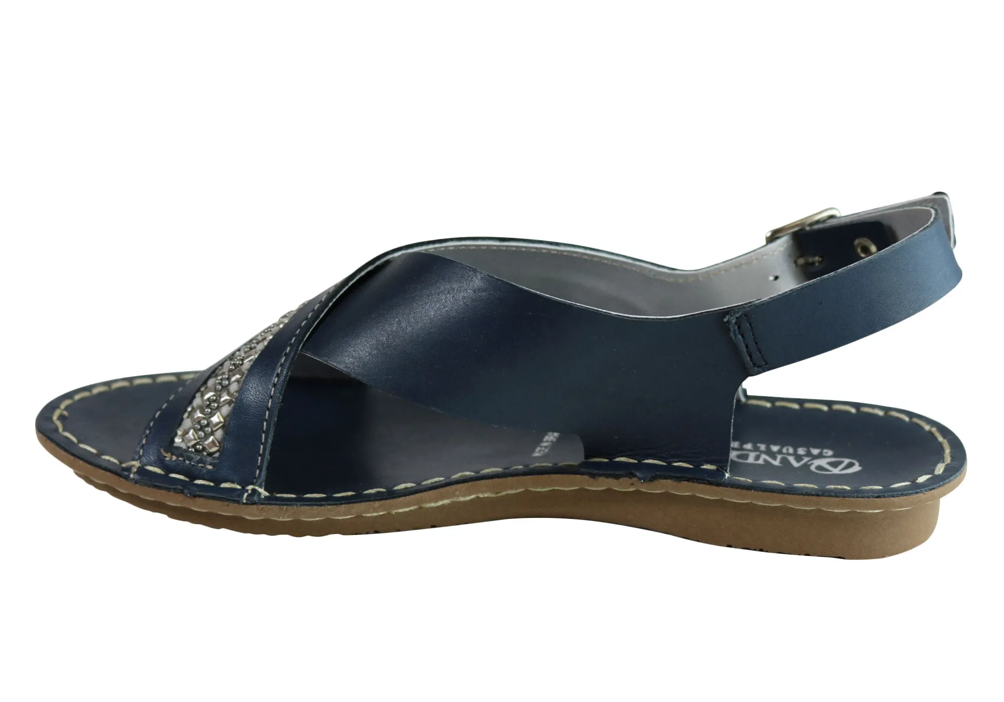 Andacco Veronique Womens Comfort Flat Leather Sandals Made In Brazil