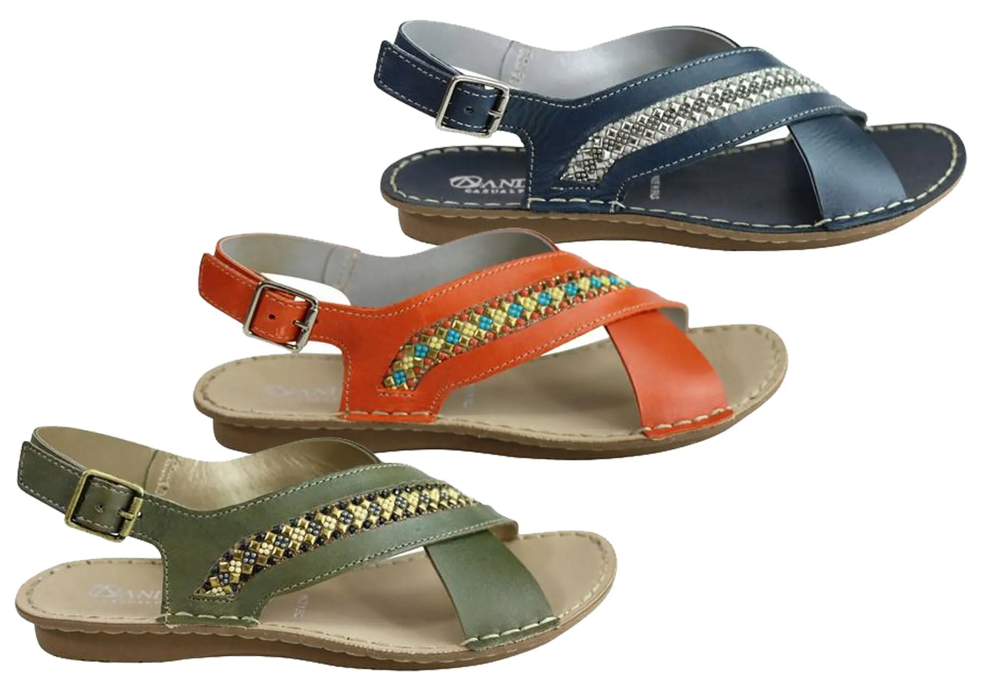 Andacco Veronique Womens Comfort Flat Leather Sandals Made In Brazil