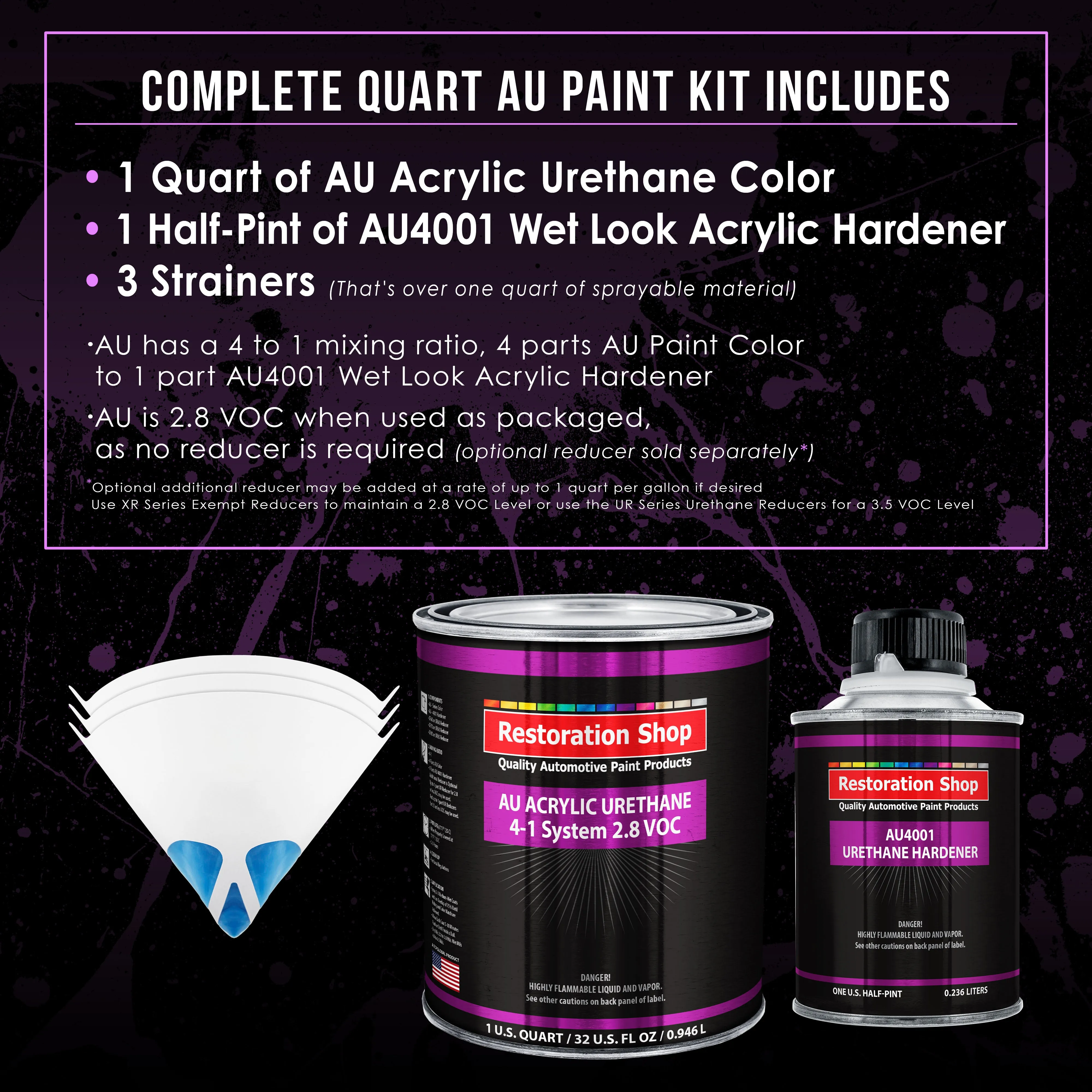 Anniversary Gold Metallic Acrylic Urethane Auto Paint - Complete Quart Paint Kit - Pro Single Stage Automotive Car Truck Coating 4:1 Mix Ratio 2.8 VOC