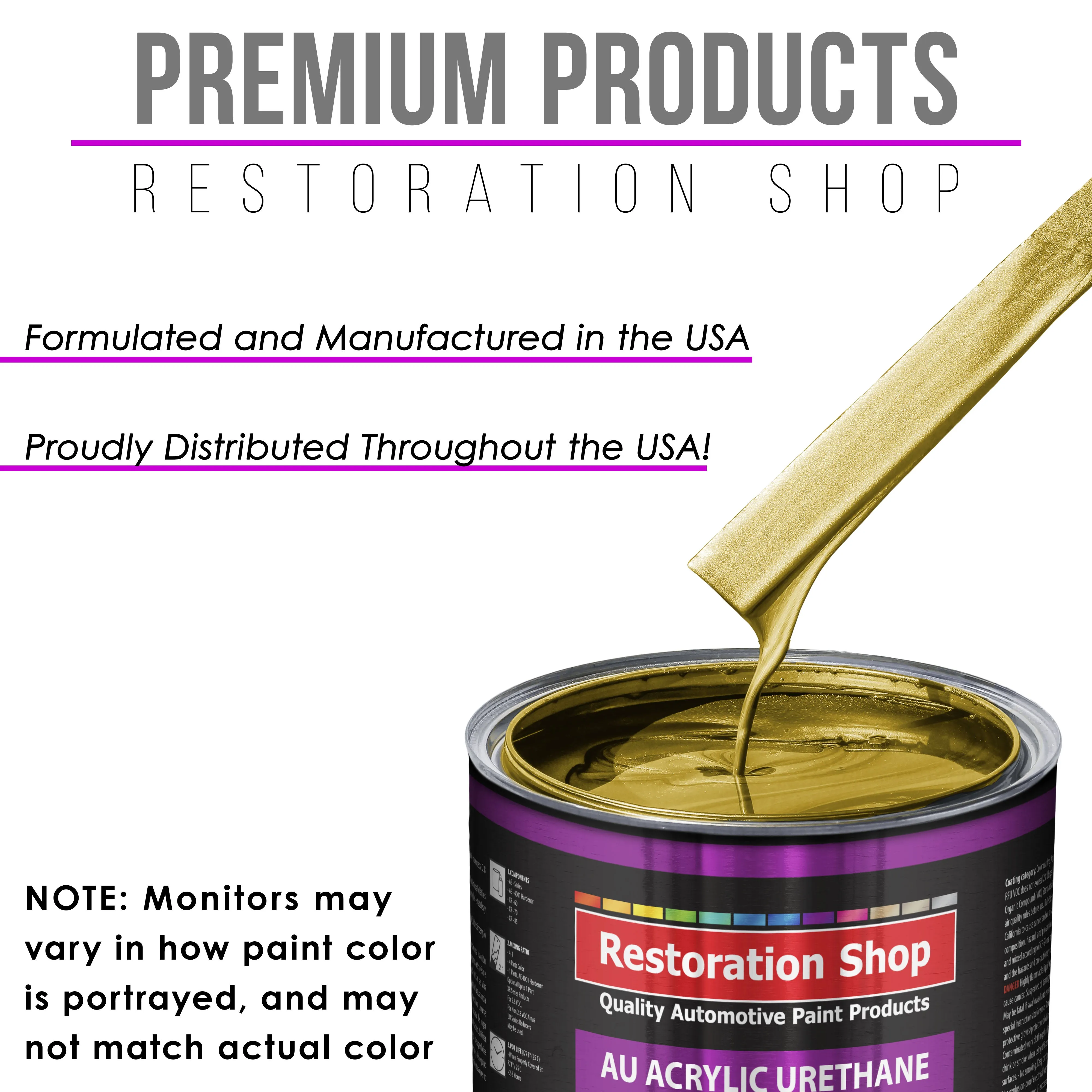 Anniversary Gold Metallic Acrylic Urethane Auto Paint - Complete Quart Paint Kit - Pro Single Stage Automotive Car Truck Coating 4:1 Mix Ratio 2.8 VOC