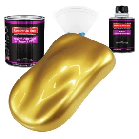 Anniversary Gold Metallic Acrylic Urethane Auto Paint - Complete Quart Paint Kit - Pro Single Stage Automotive Car Truck Coating 4:1 Mix Ratio 2.8 VOC