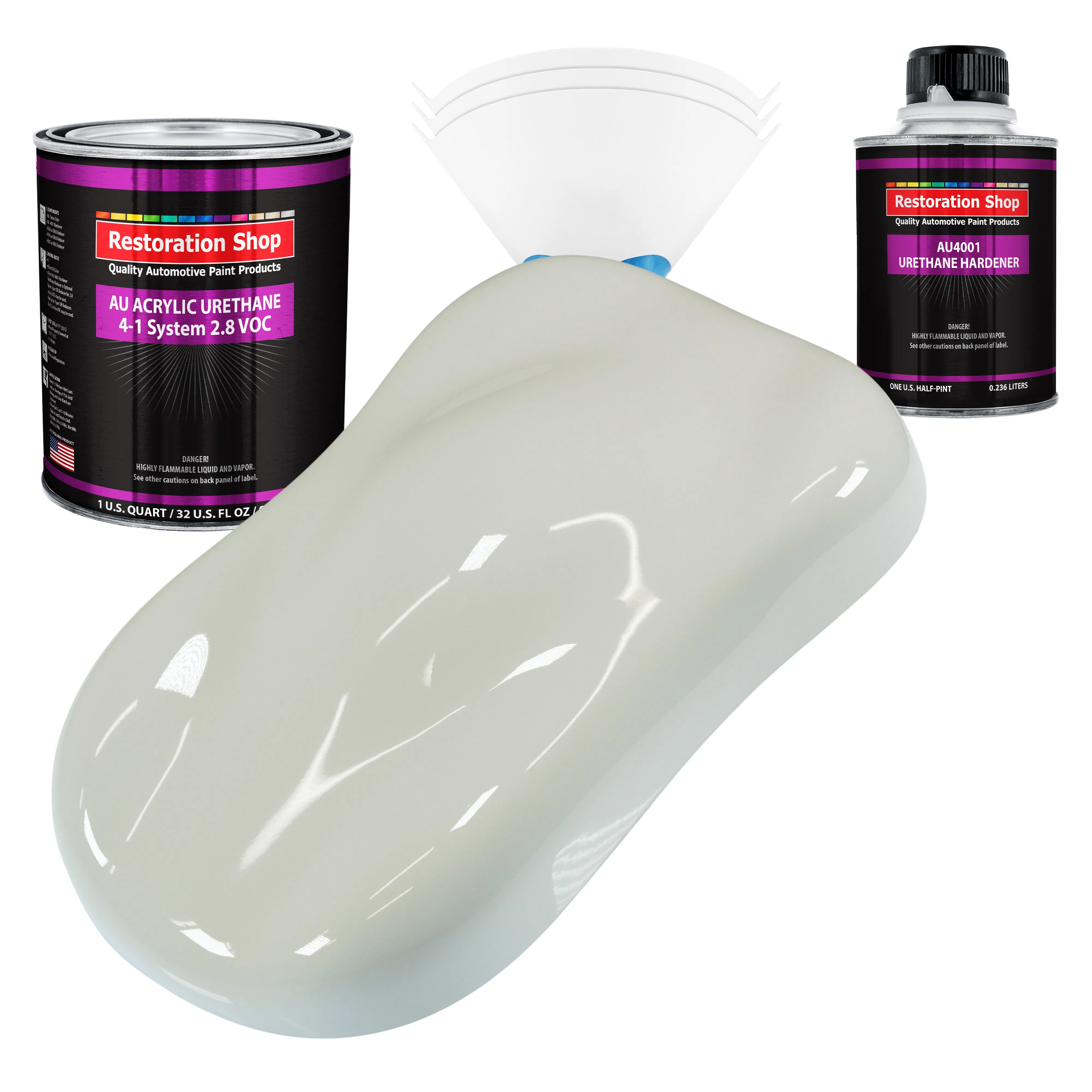 Arctic White Acrylic Urethane Auto Paint - Complete Quart Paint Kit - Professional Single Stage Automotive Car Truck Coating, 4:1 Mix Ratio 2.8 VOC