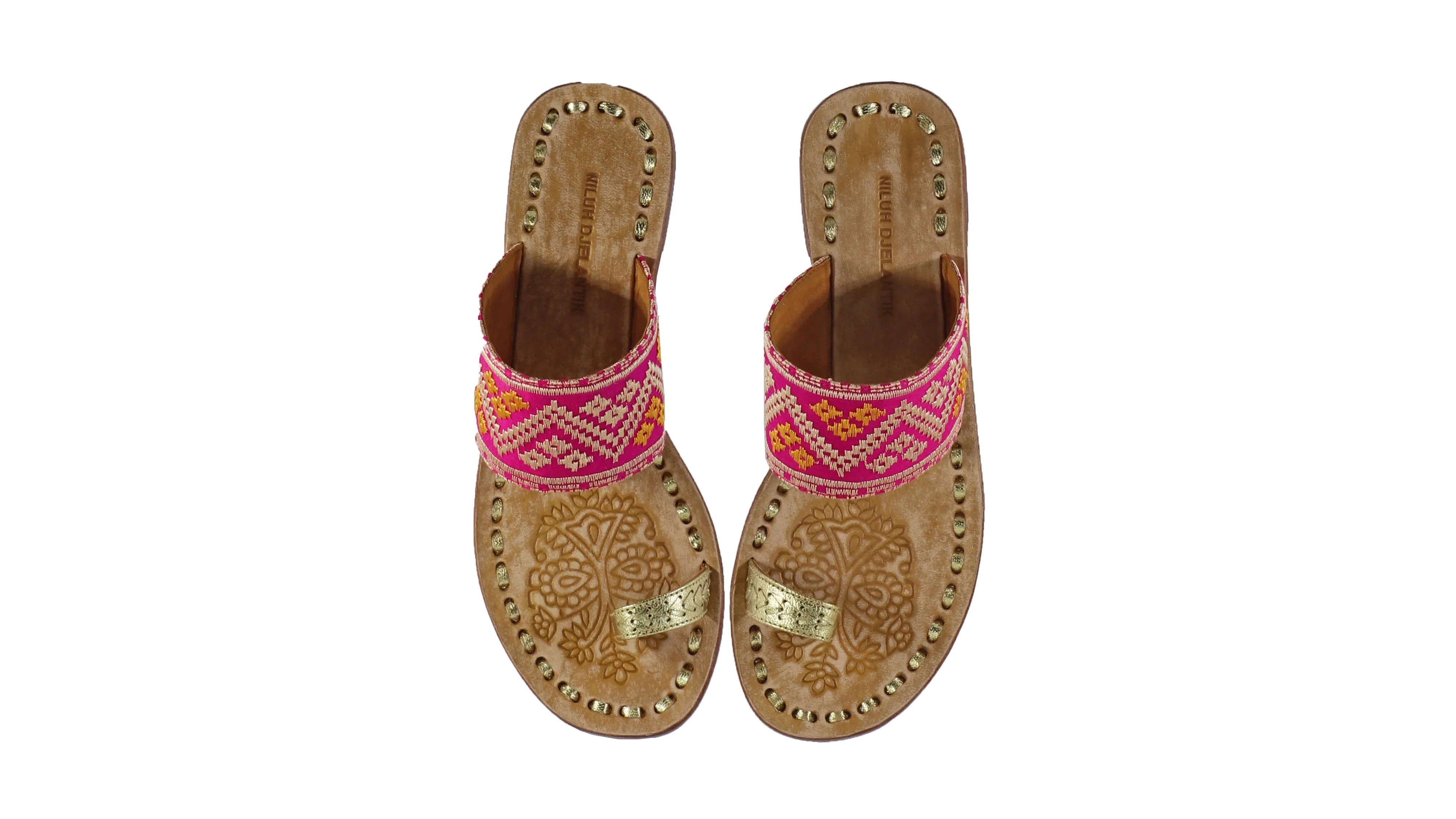 Arini 20mm Flat - Gold & Fuschia Songket