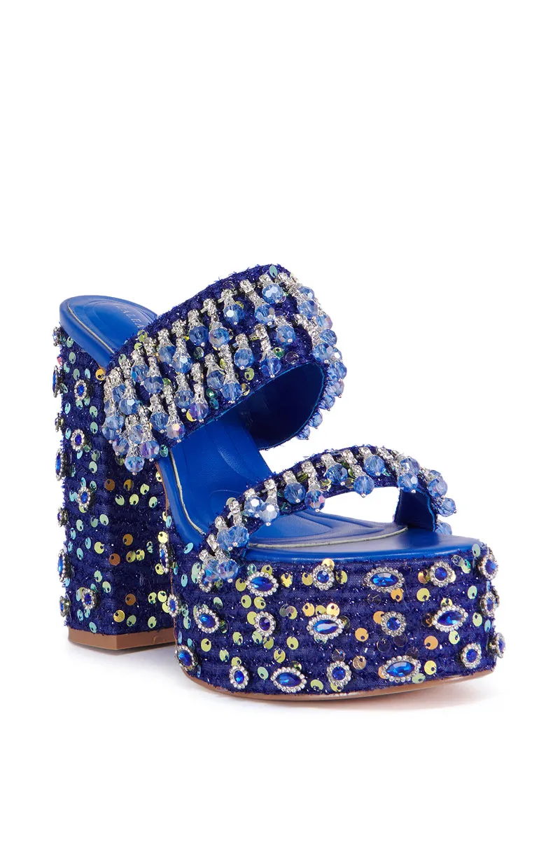 AZALEA WANG AERILYN BLUE EMBELLISHED PLATFORM HEEL