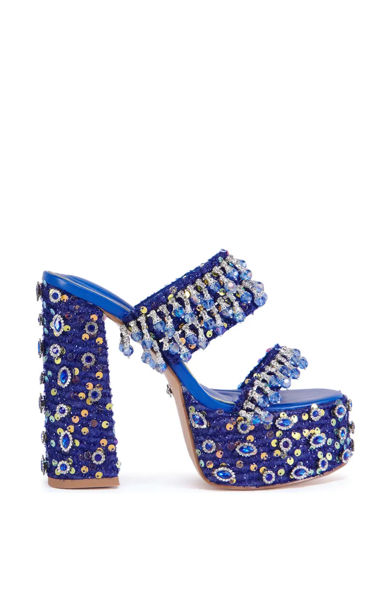 AZALEA WANG AERILYN BLUE EMBELLISHED PLATFORM HEEL