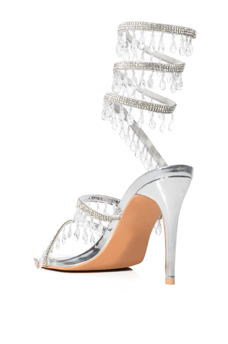 AZALEA WANG ATTINA SILVER EMBELLISHED COIL WRAP STILETTO SANDAL