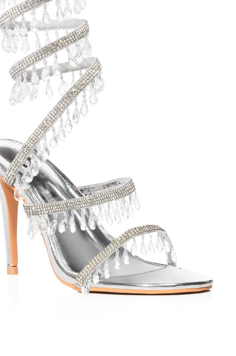 AZALEA WANG ATTINA SILVER EMBELLISHED COIL WRAP STILETTO SANDAL