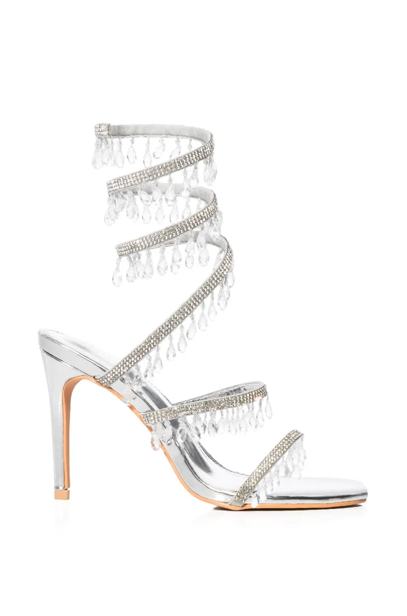 AZALEA WANG ATTINA SILVER EMBELLISHED COIL WRAP STILETTO SANDAL