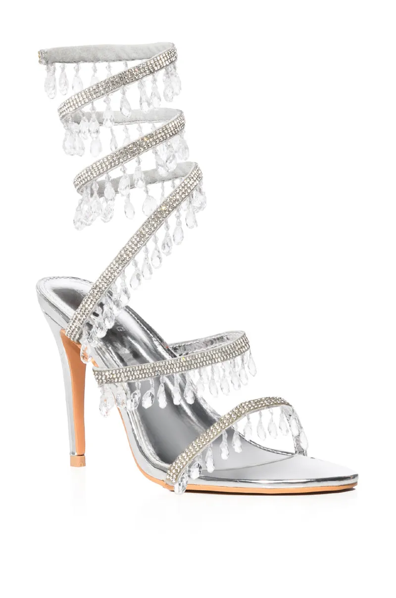 AZALEA WANG ATTINA SILVER EMBELLISHED COIL WRAP STILETTO SANDAL