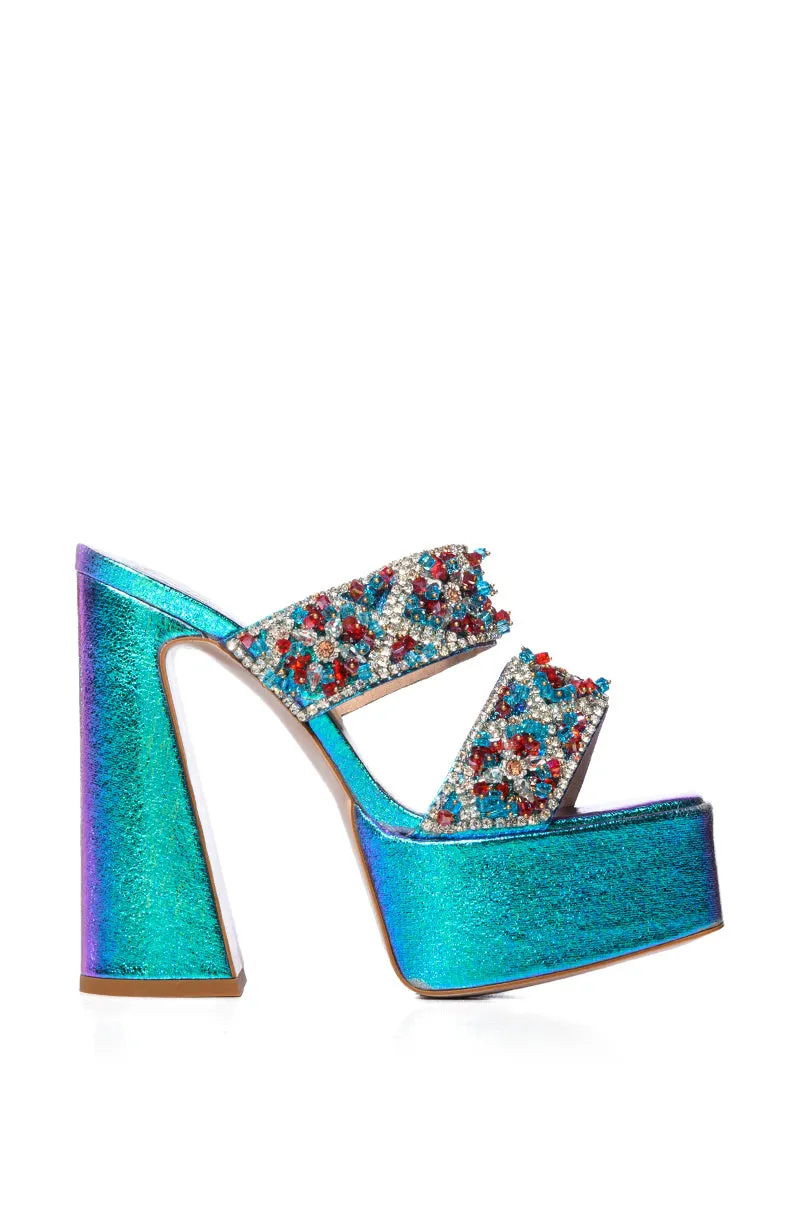 AZALEA WANG CECEILIA BLUE CHUNKY EMBELLISHED SANDAL