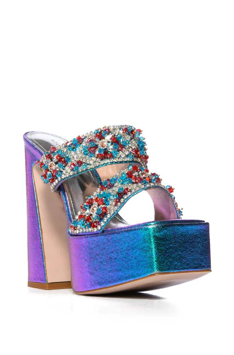 AZALEA WANG CECEILIA BLUE CHUNKY EMBELLISHED SANDAL