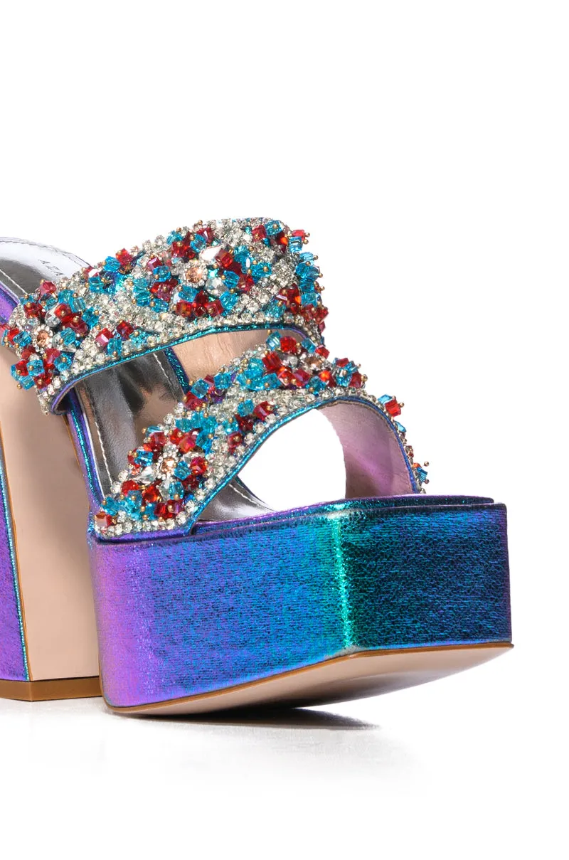 AZALEA WANG CECEILIA BLUE CHUNKY EMBELLISHED SANDAL