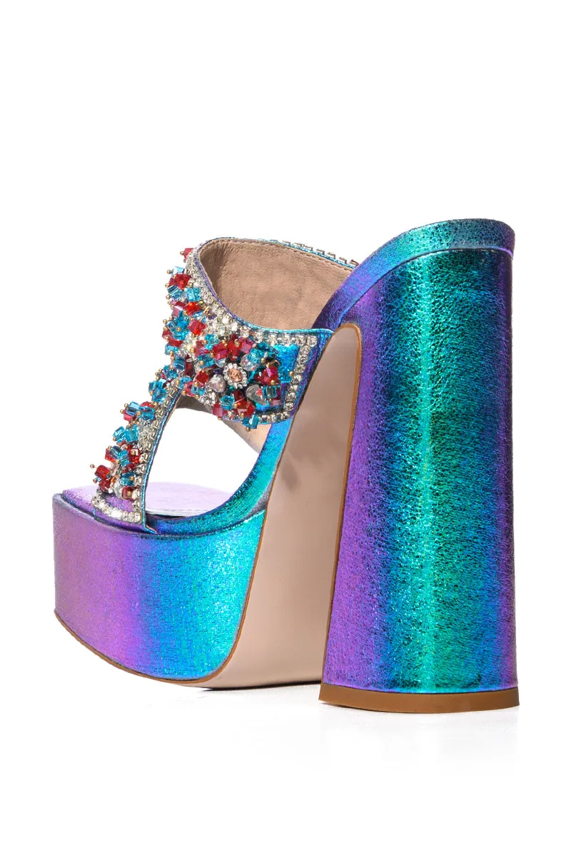 AZALEA WANG CECEILIA BLUE CHUNKY EMBELLISHED SANDAL