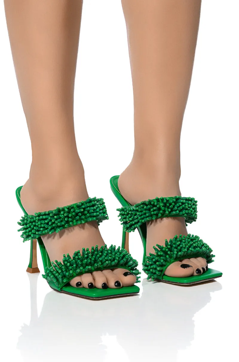 AZALEA WANG DOMITILLA SLIP ON STILETTO SANDAL IN GREEN