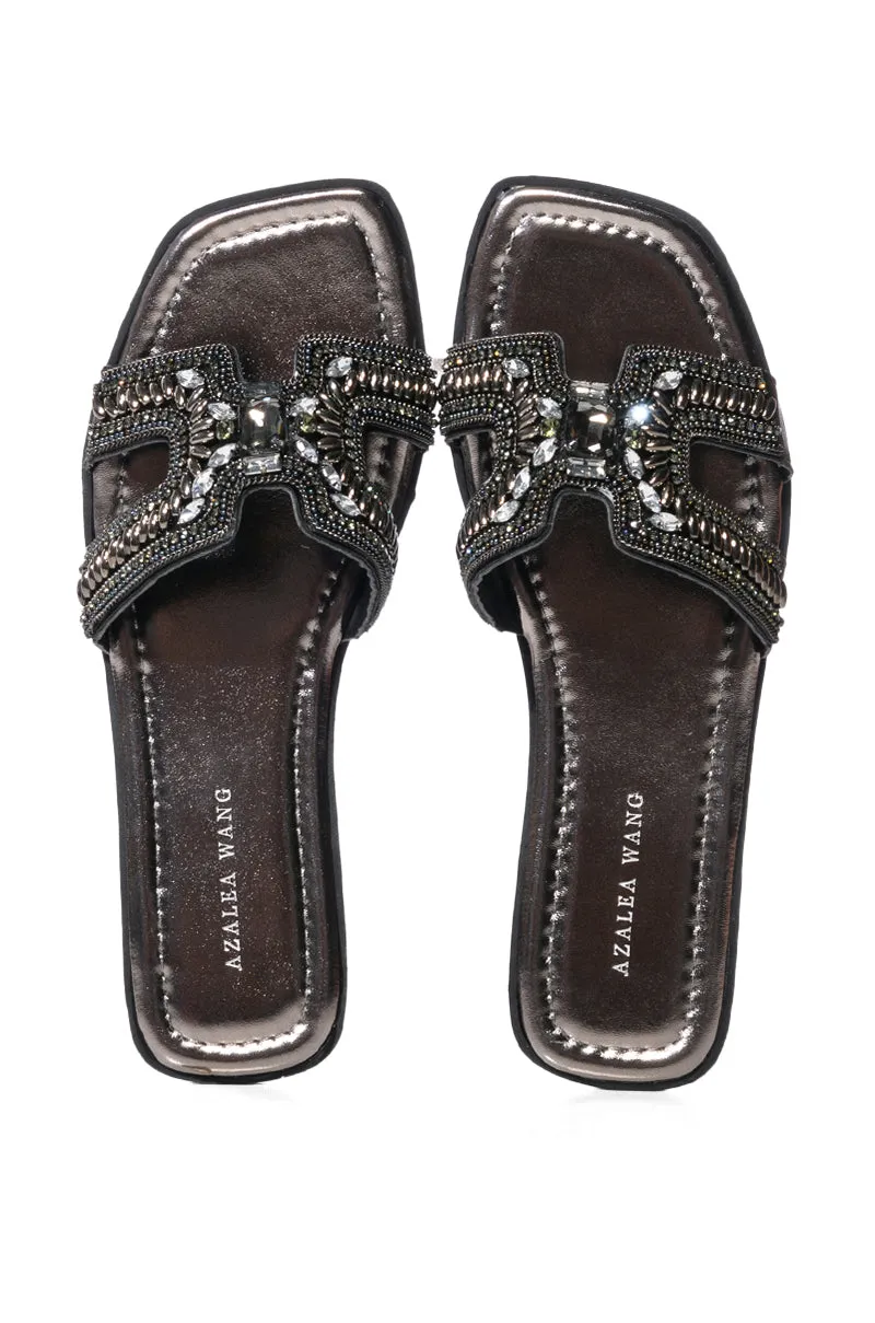 AZALEA WANG MADIHA BLACK EMBELLISHED FLAT SANDAL