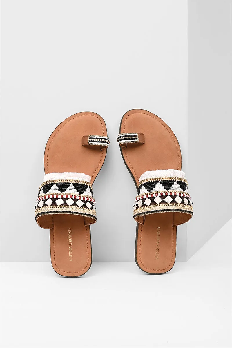 Aztec Beaded Fringe Sandals