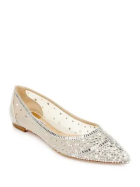 BADGLEY MISCHKA Womens Ivory Mixed Media Padded Embellished Babette Pointed Toe Slip On Dress Flats Shoes