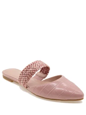 BCBGENERATION Womens Pink Mixed Media Braided Strap Flexible Outsole Goring Padded Emma Pointy Toe Slip On Mules M