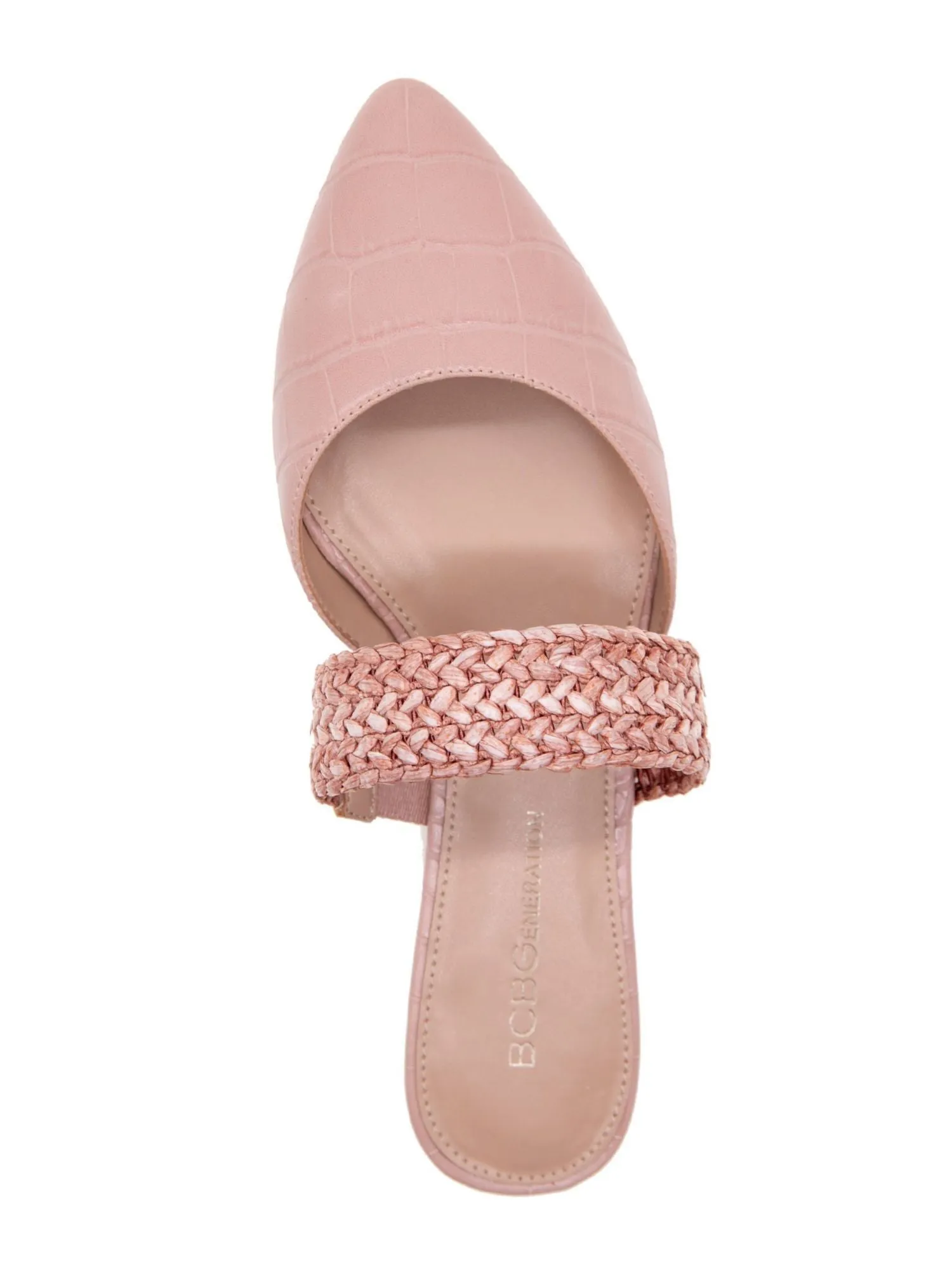 BCBGENERATION Womens Pink Mixed Media Braided Strap Flexible Outsole Goring Padded Emma Pointy Toe Slip On Mules M