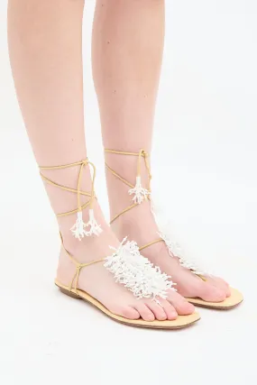 Beige & White Beaded Fringe Sandal