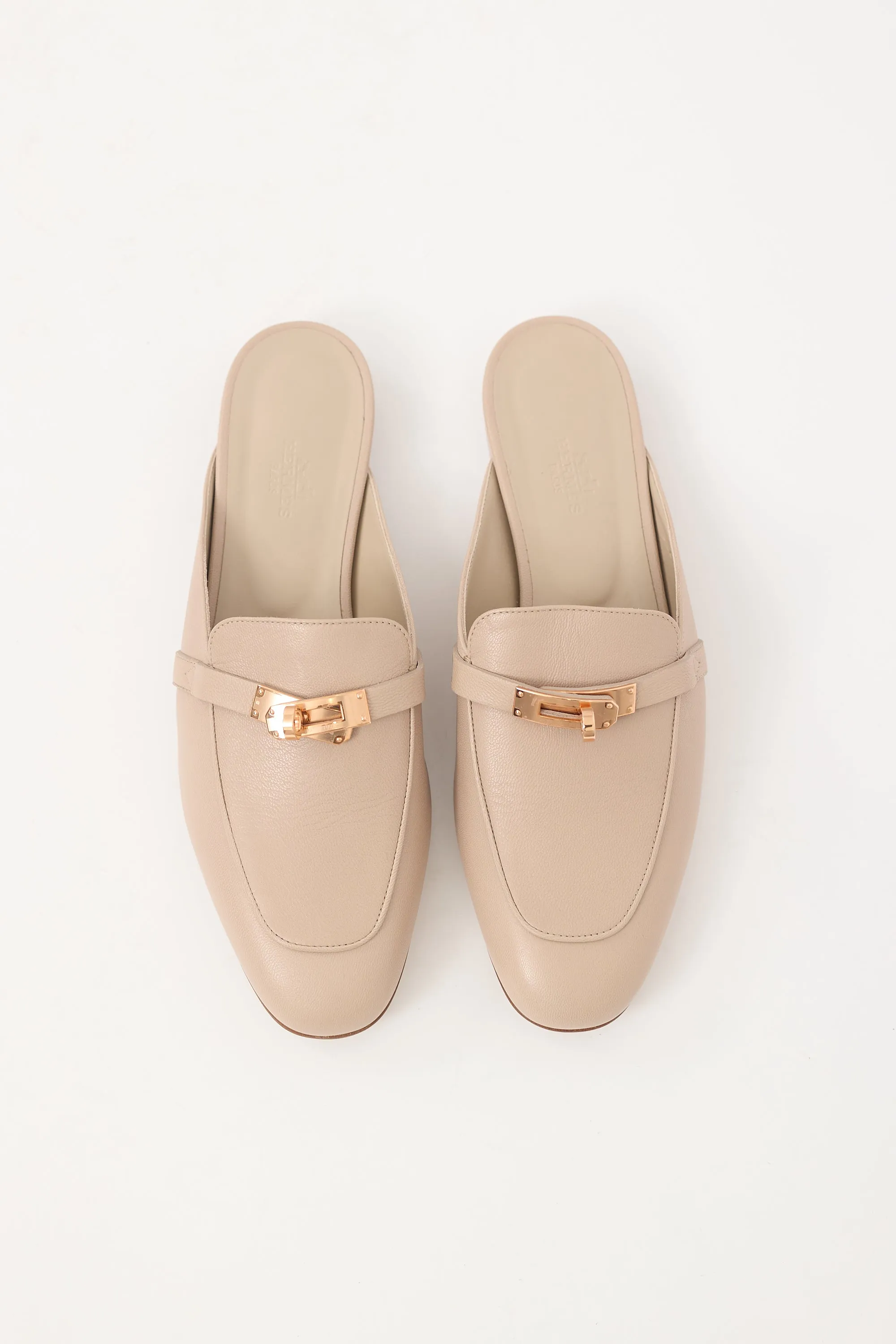 Beige Leather Oz Buckle Mule