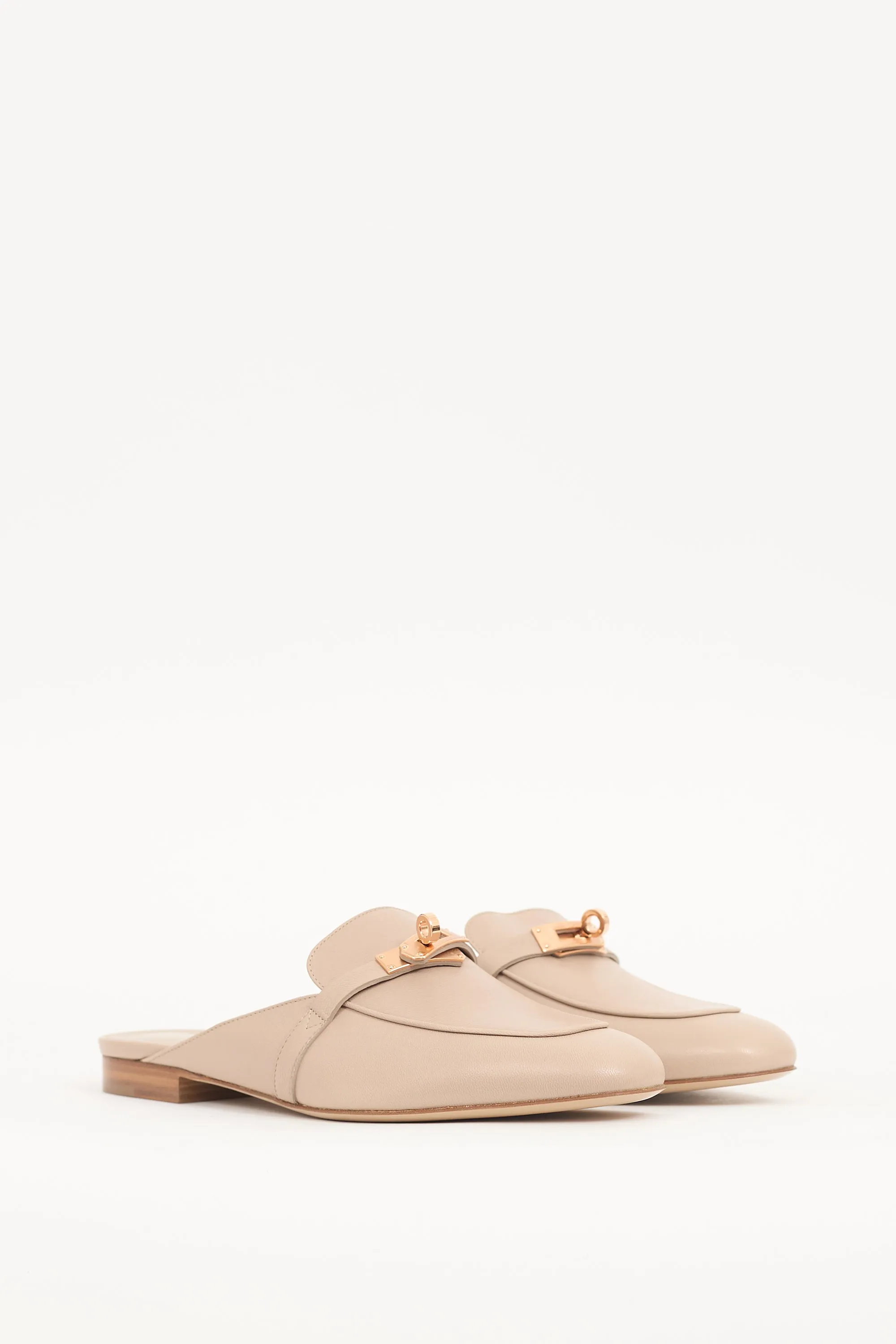 Beige Leather Oz Buckle Mule