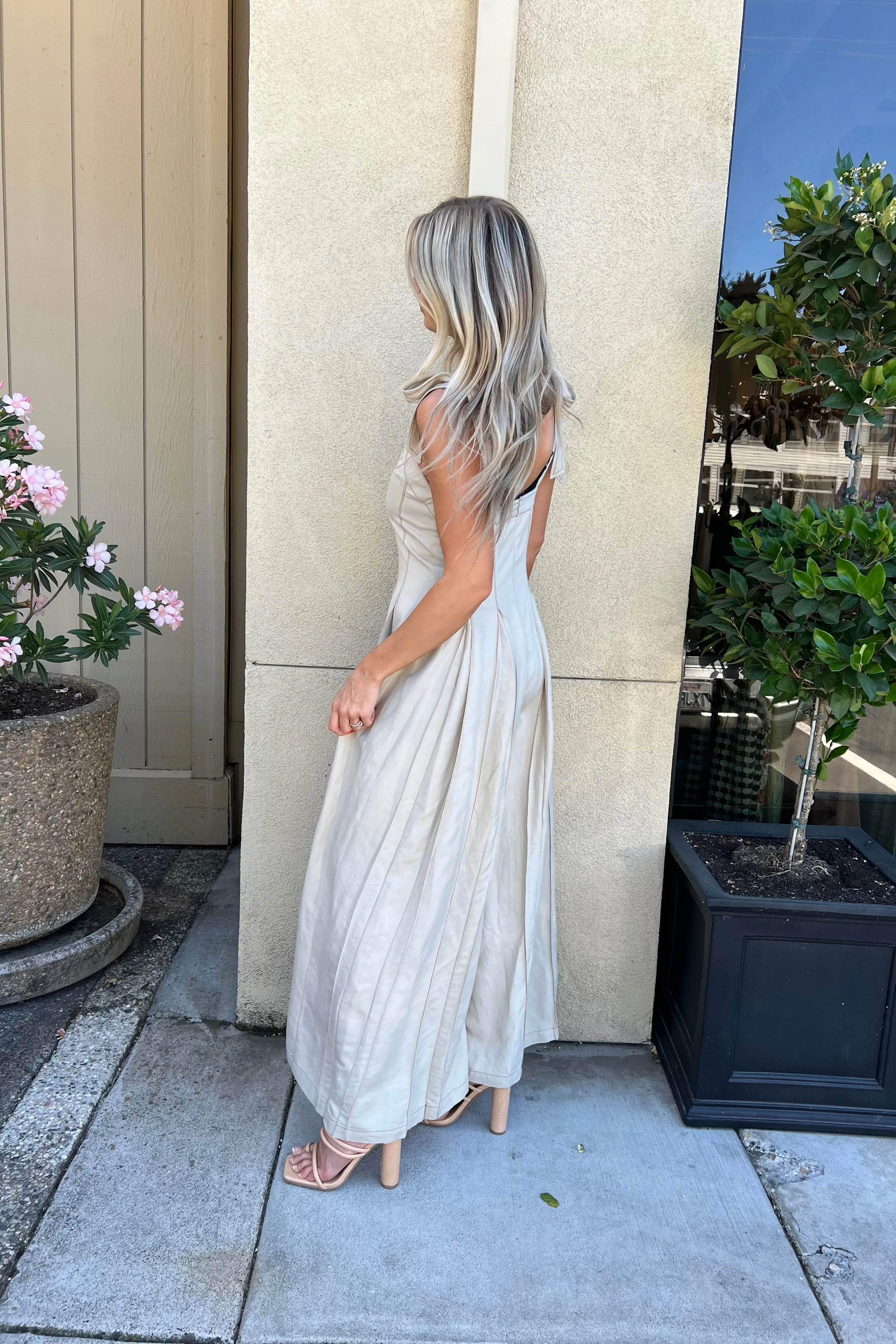 BELMONT KHAKI LINEN WIDE LEG JUMPSUIT