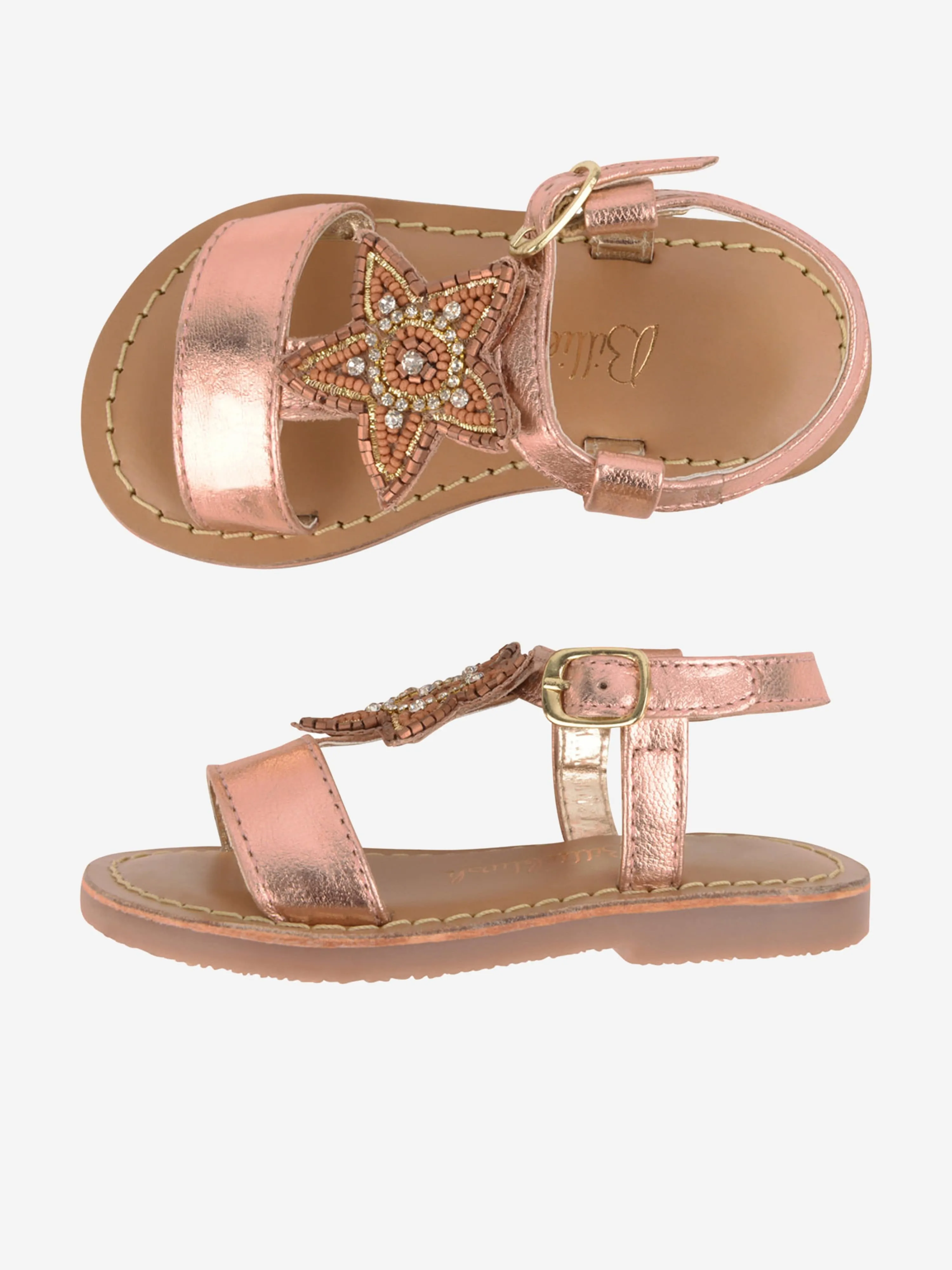 Billieblush Girls Leather Sandals with Beaded Flower