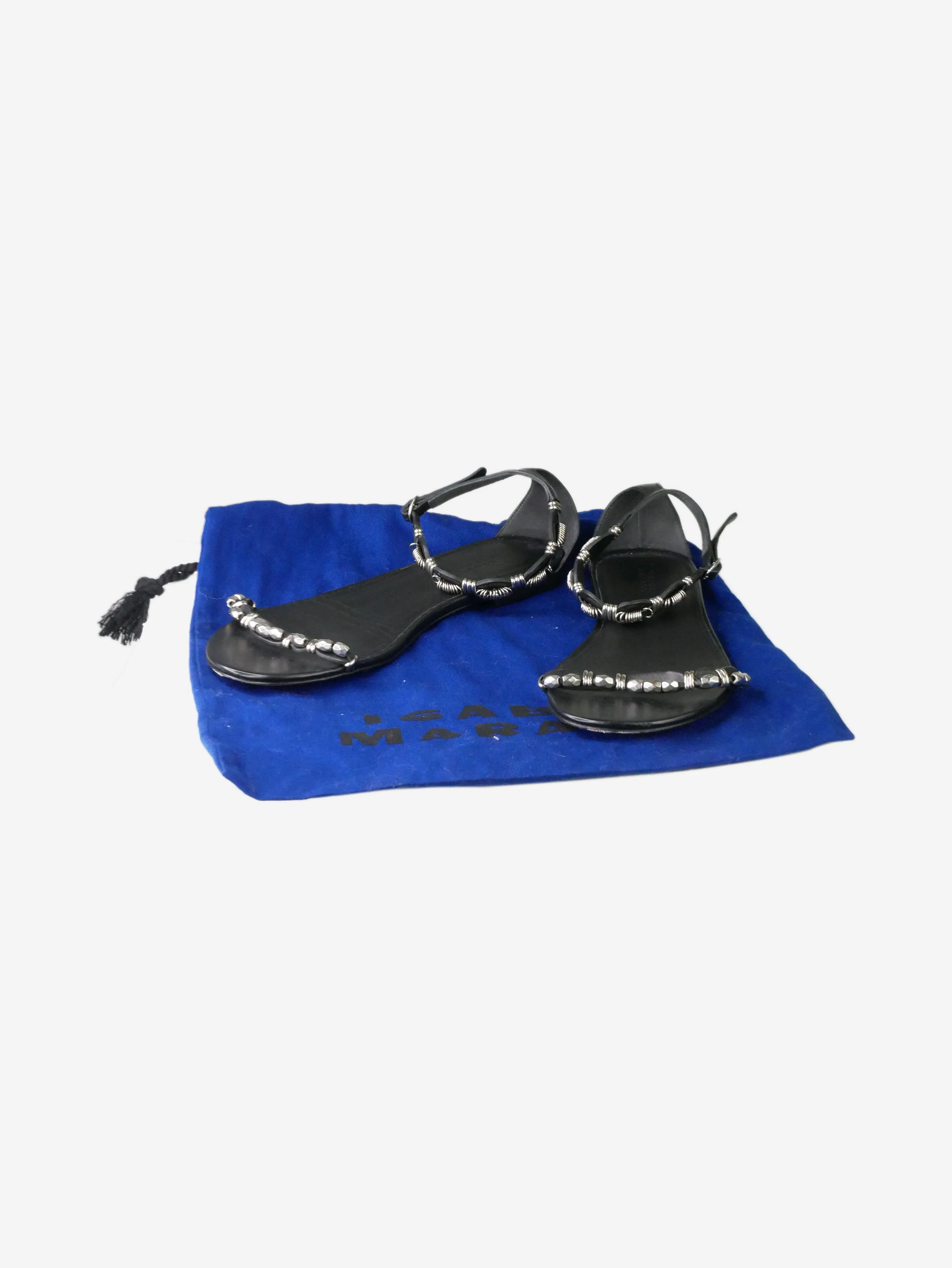 Black beaded flat sandals - size EU 38