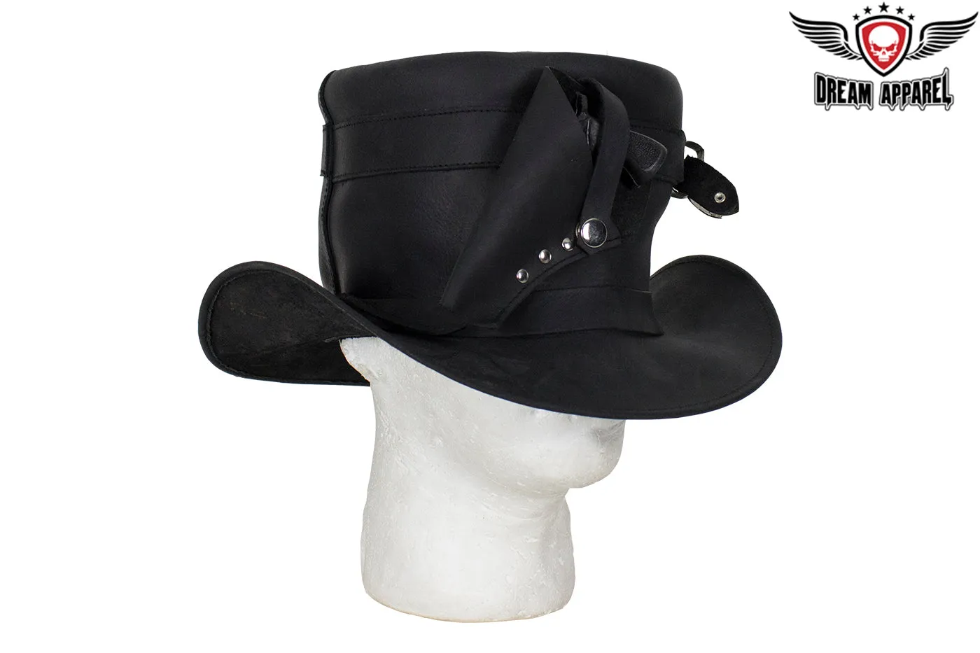 Black Leather Deadman Top Hat with Gun Holsters