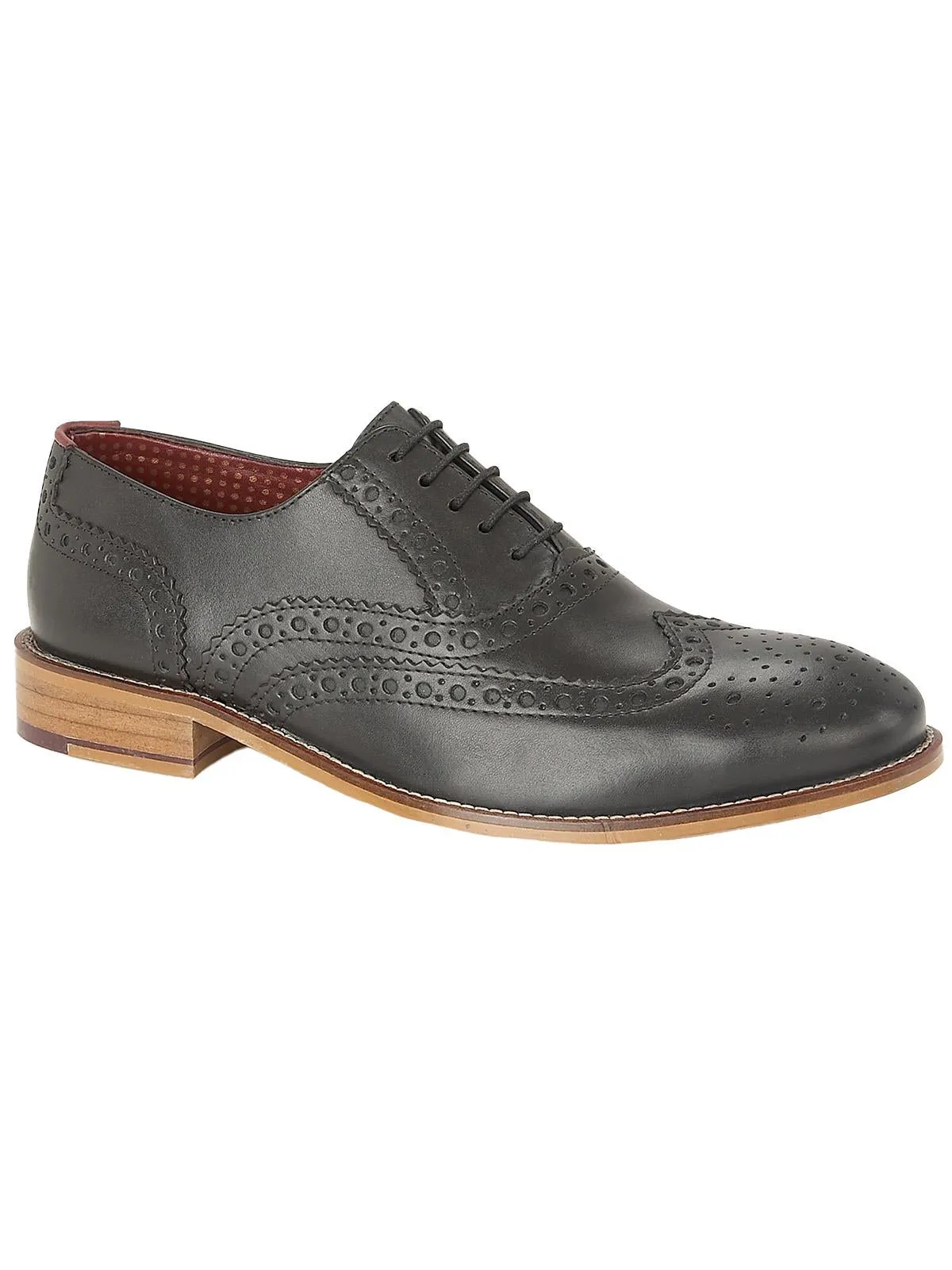 Black Leather Vintage Style Brogue Shoes