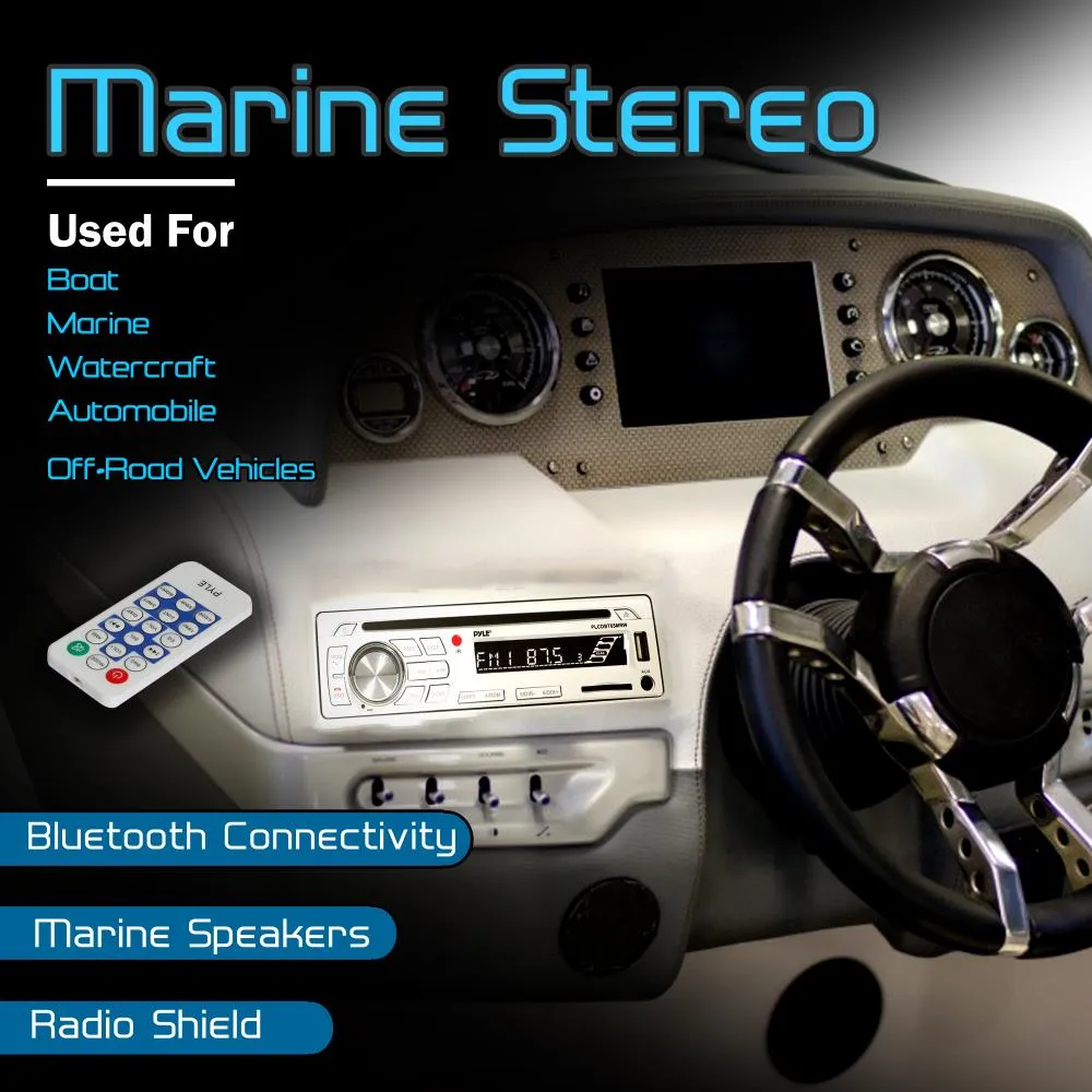 Bluetooth Marine Stereo Radio Receiver & Waterproof Speaker Kit, Hands-Free Talking, Cd Player, Mp3/Usb/Sd Readers, Am/Fm Radio, (2) 6.5’’ Speakers