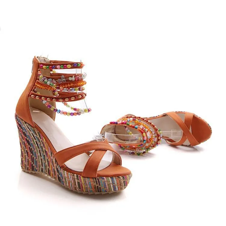 Bohemian Wedge Beaded Large Sandals