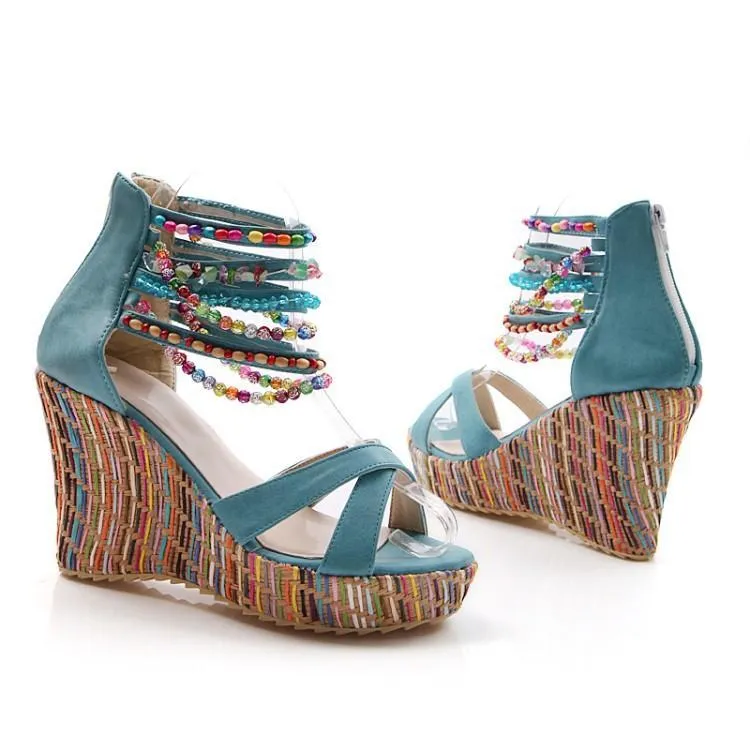 Bohemian Wedge Beaded Large Sandals