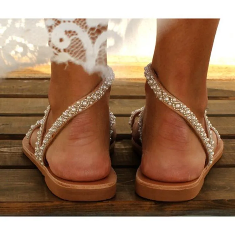 Boho Handmade Pearl Beach Sandals Bridal For Women