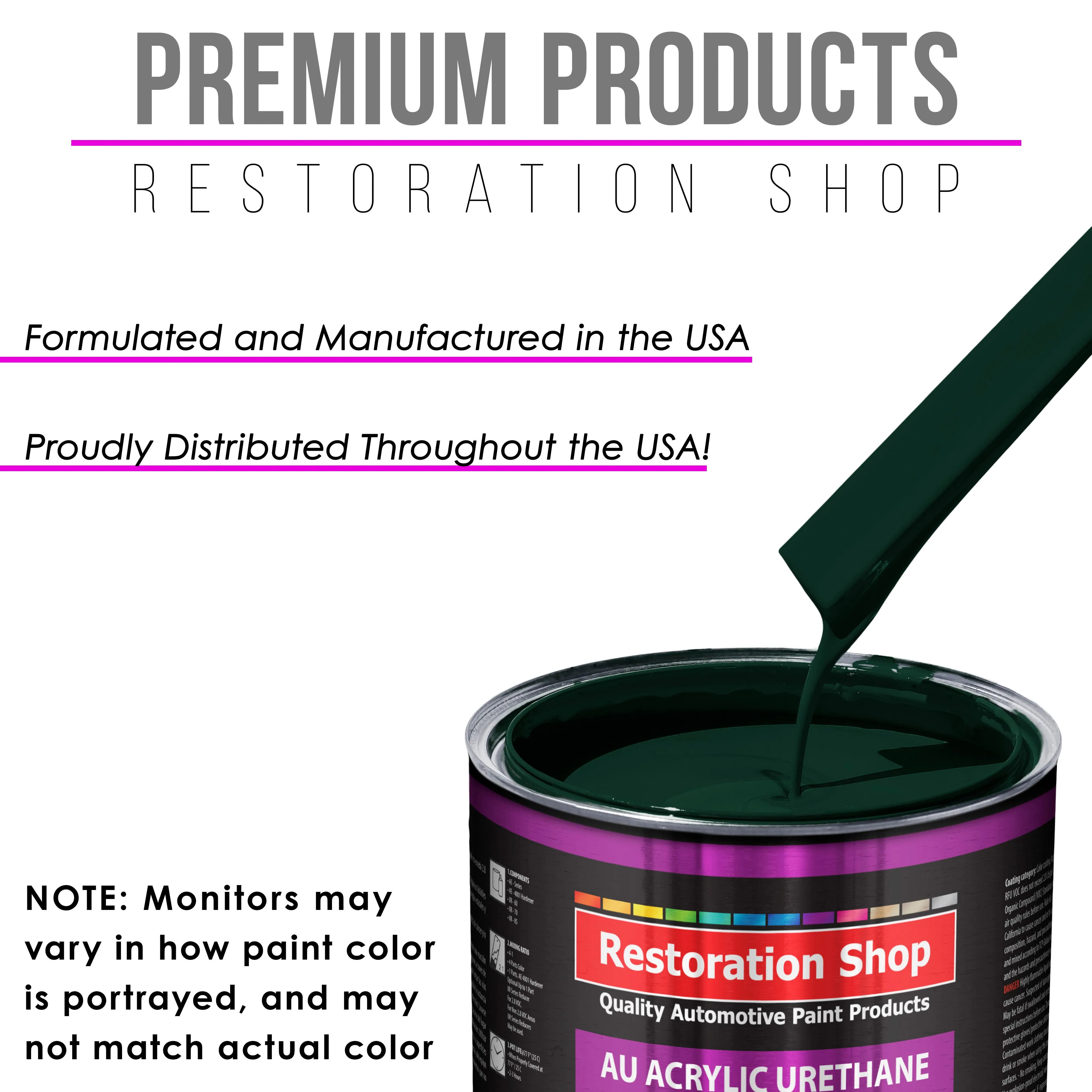 British Racing Green Acrylic Urethane Auto Paint - Complete Quart Paint Kit - Professional Single Stage Automotive Car Coating, 4:1 Mix Ratio 2.8 VOC